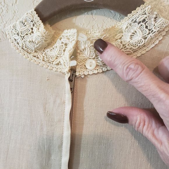 Jessica McClintock Vintage Beige Linen Peplum Ruffle Dress Exquisite, Sz 6 - Picture 10 of 16